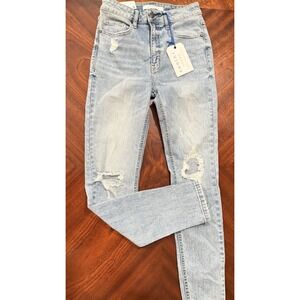 Eunina Bella Super High Rise Skinny Ankle Jeans Size 3 Distressed Light Wash NWT
